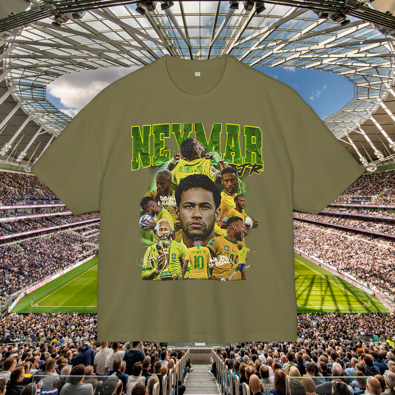 Neymar Junior Football Streetwear Shirt Limited Edition Olive Green And Black 100% Airlume Cotton Unisex