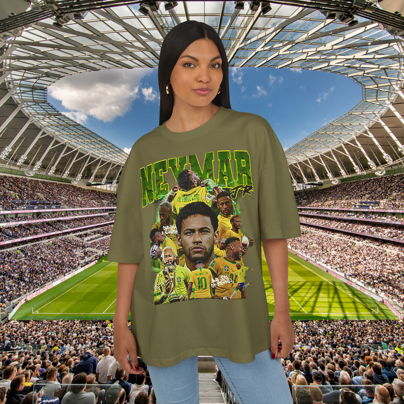 Neymar Junior Football Streetwear Shirt Limited Edition Olive Green And Black 100% Airlume Cotton Unisex